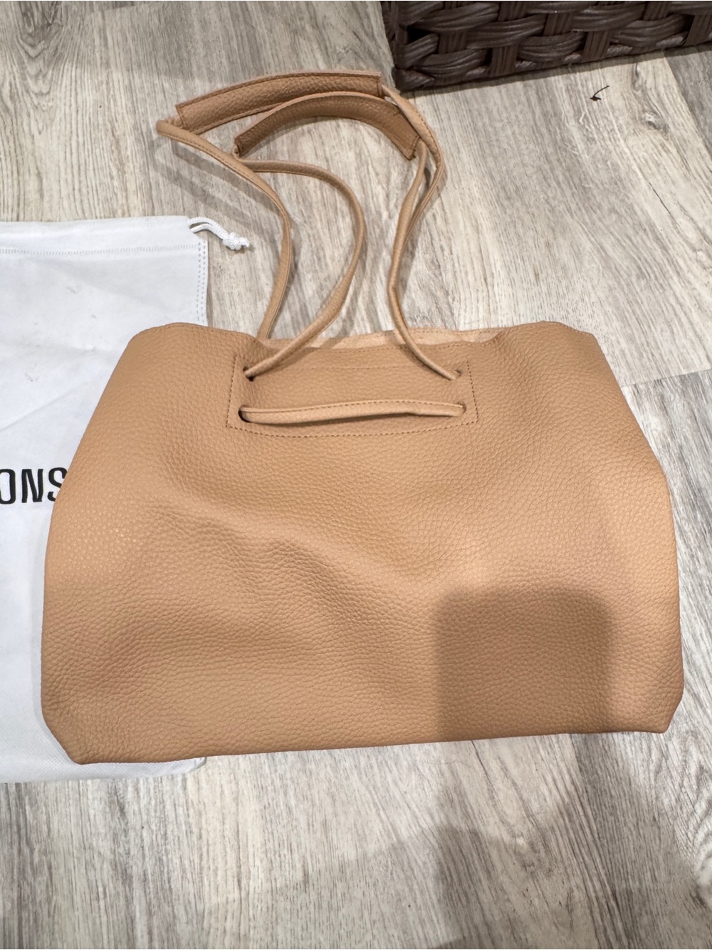 8 Other Reasons Tan Leather Drawstring Shoulder Bag Minimal Tote